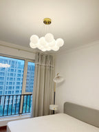 Glass Cluster Chandelier — Frosted Globe Cluster Ceiling Light for Dining Room
