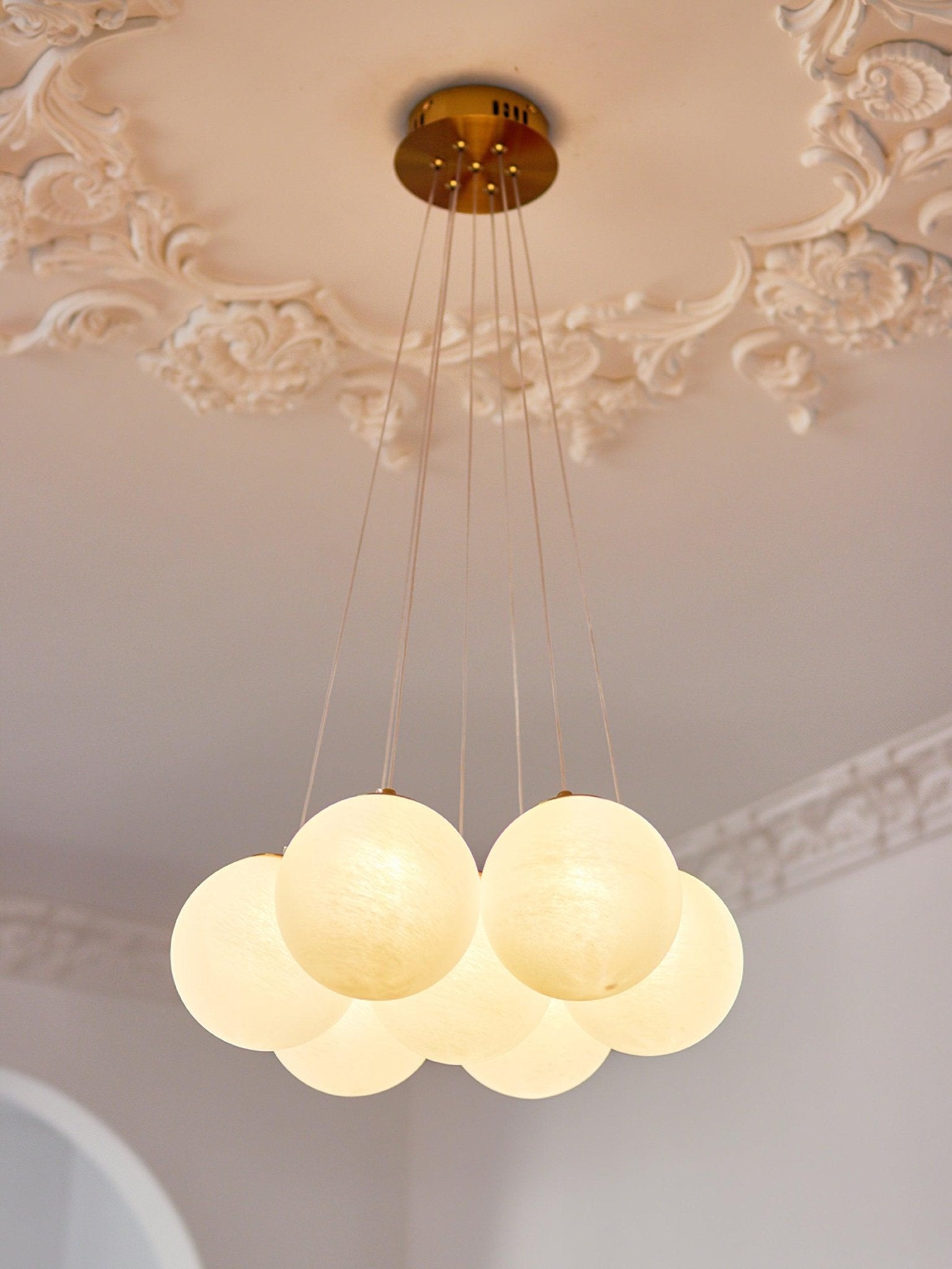 Glass Cluster Chandelier — Frosted Globe Cluster Ceiling Light for Dining Room