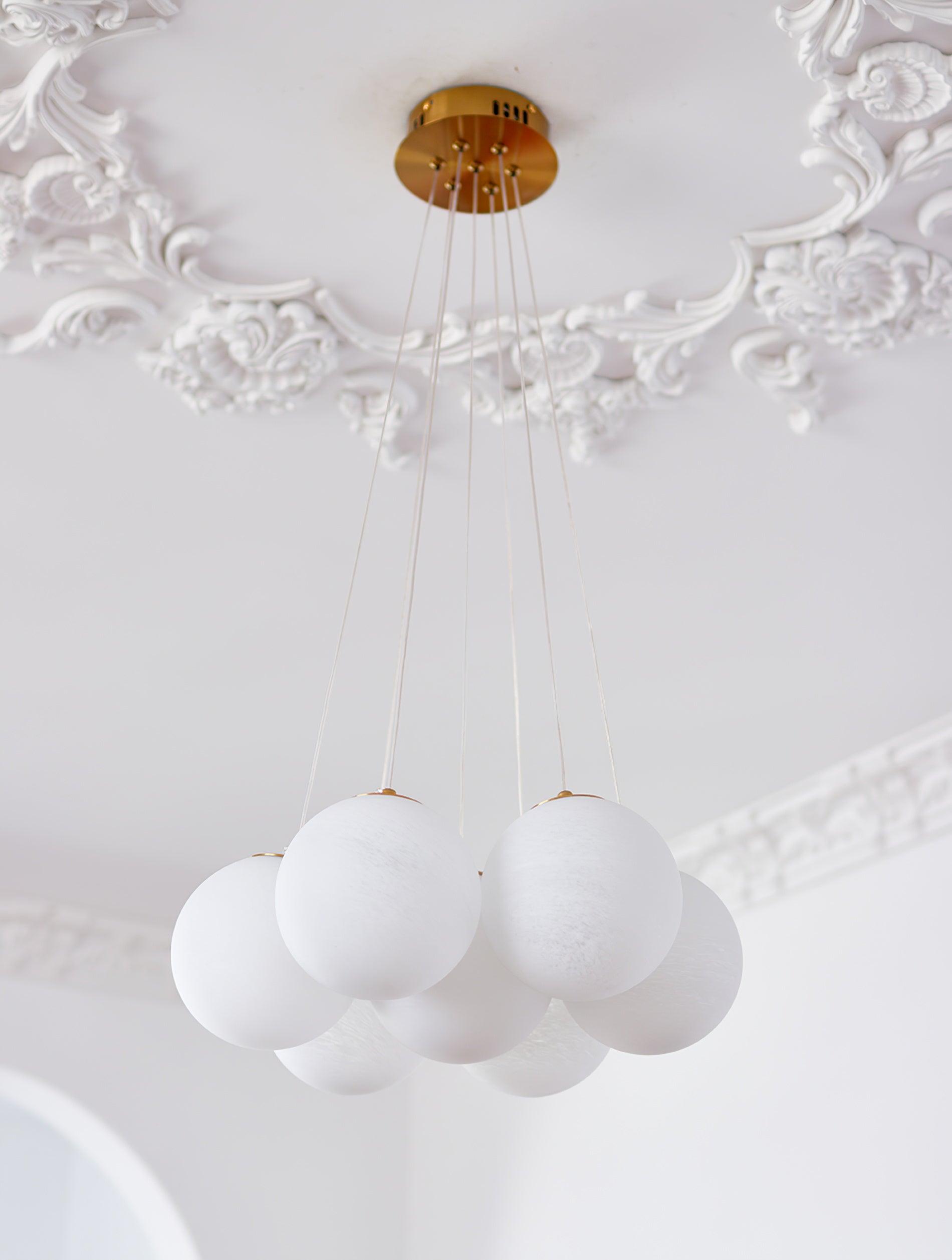 Glass Cluster Chandelier — Frosted Globe Cluster Ceiling Light for Dining Room