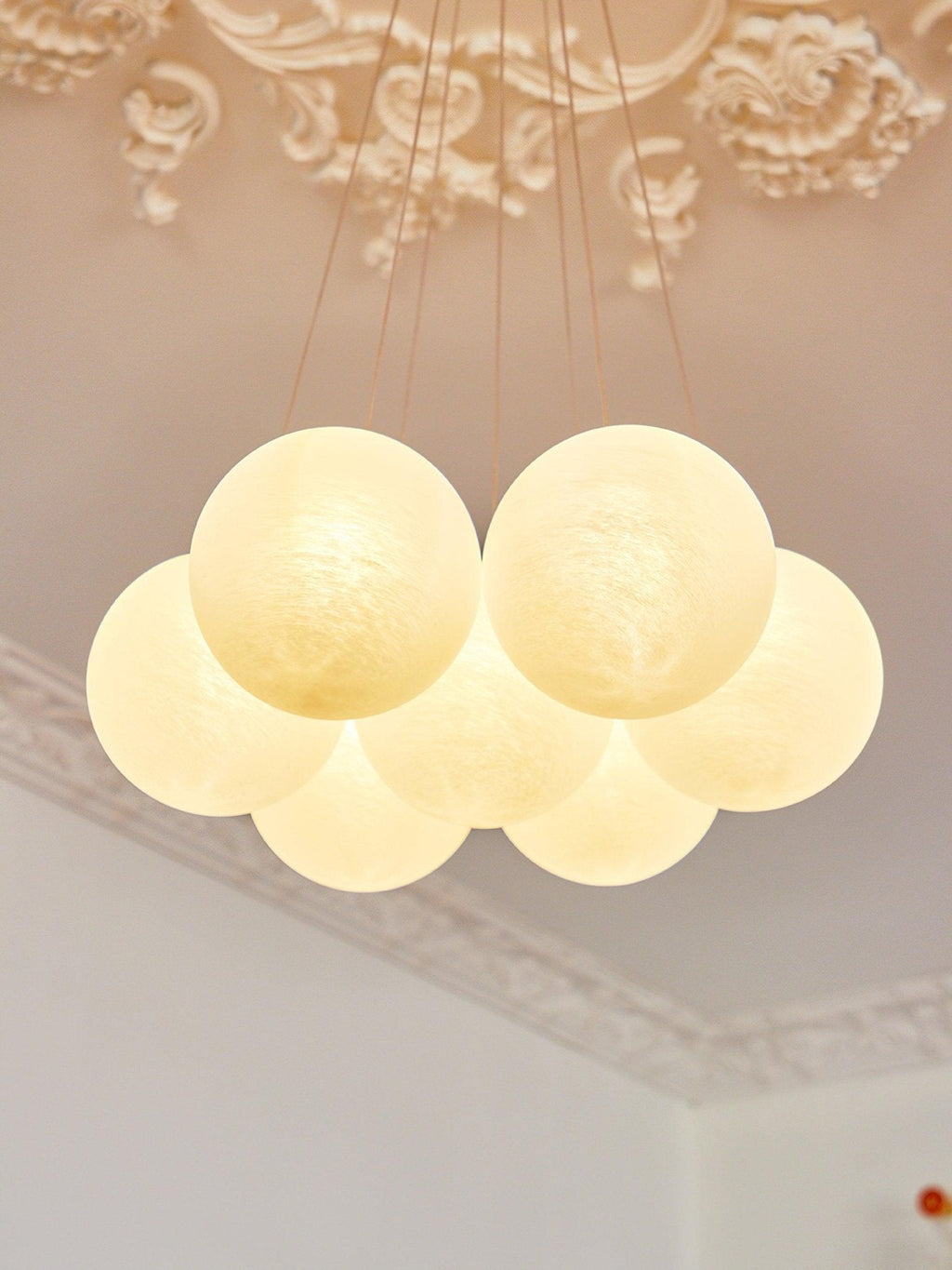 Glass Cluster Chandelier — Frosted Globe Cluster Ceiling Light for Dining Room