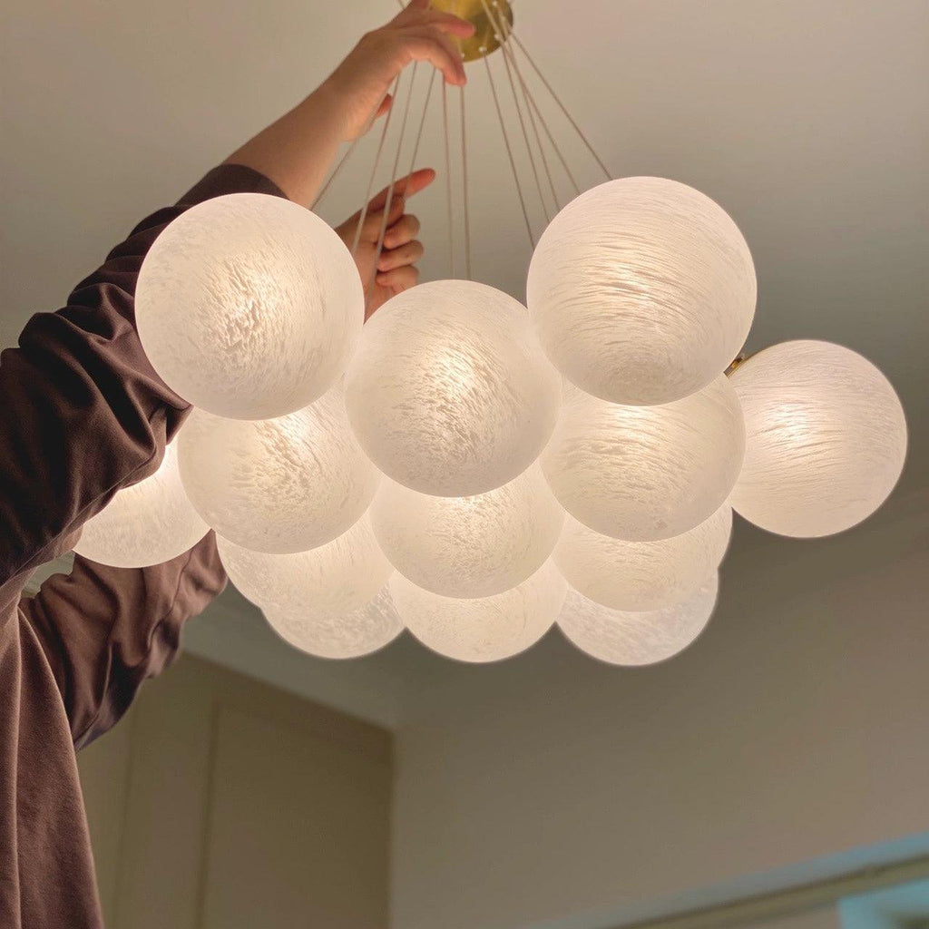 Glass Cluster Chandelier — Frosted Globe Cluster Ceiling Light for Dining Room