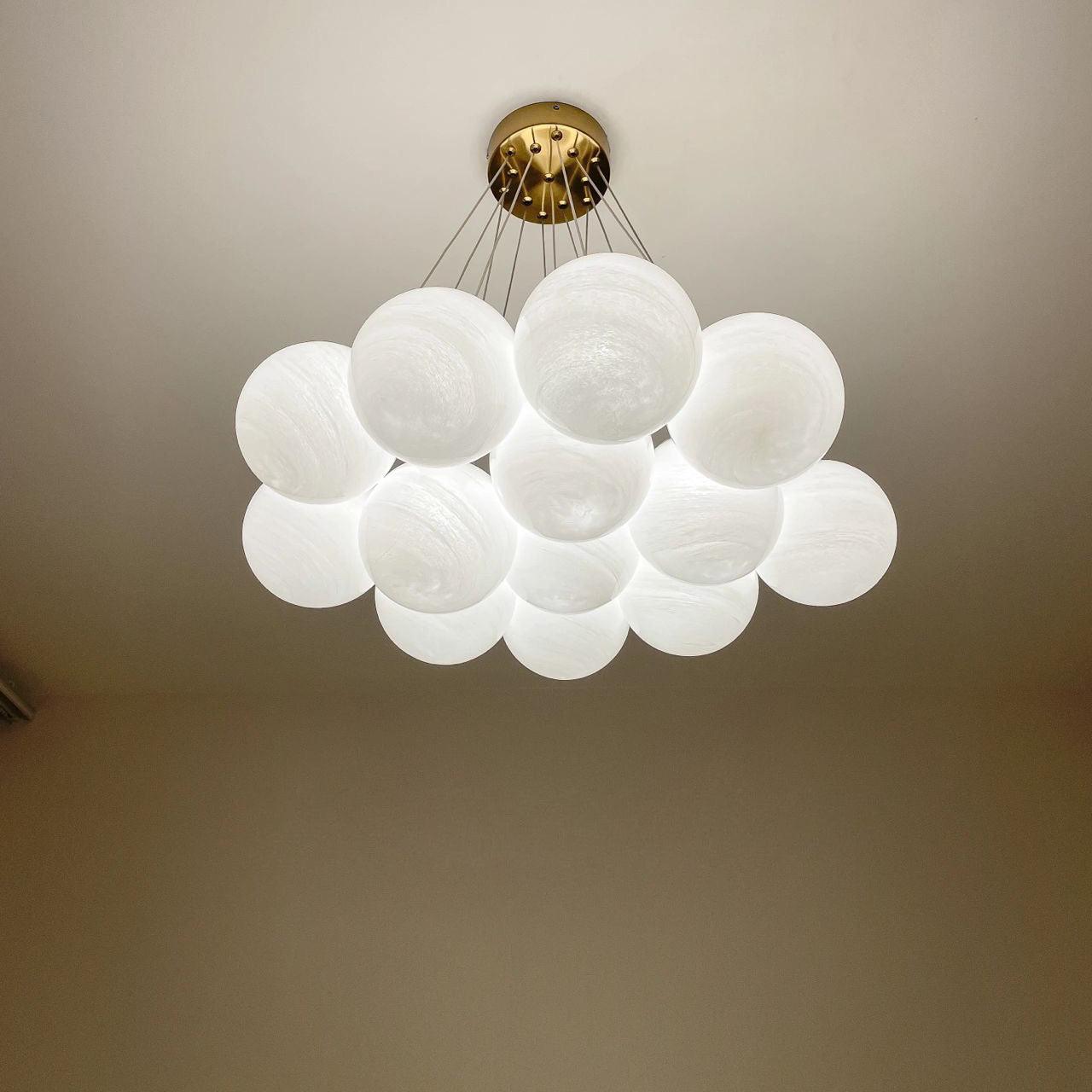 Glass Cluster Chandelier — Frosted Globe Cluster Ceiling Light for Dining Room