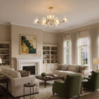 Kalin Flower Glass Chandelier — Brass Petal Glass Ceiling Light for Dining Room