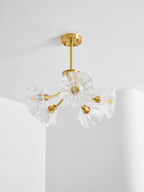 Kalin Flower Glass Chandelier — Brass Petal Glass Ceiling Light for Dining Room