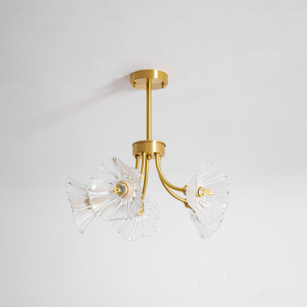 Kalin Flower Glass Chandelier — Brass Petal Glass Ceiling Light for Dining Room