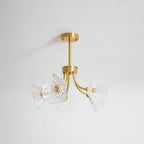 Kalin Flower Glass Chandelier — Brass Petal Glass Ceiling Light for Dining Room