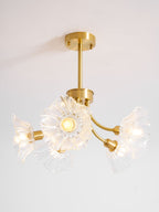 Kalin Flower Glass Chandelier — Brass Petal Glass Ceiling Light for Dining Room