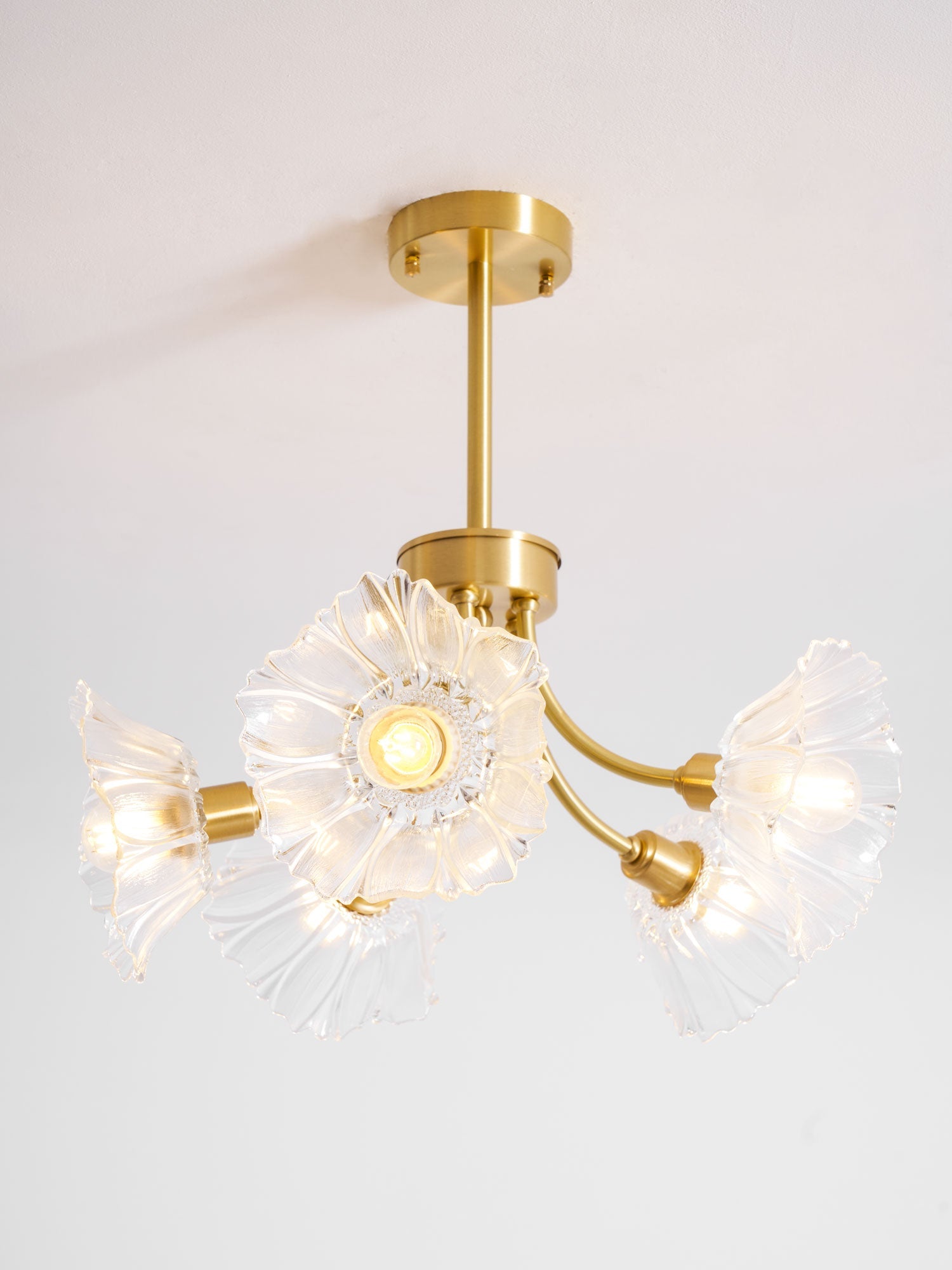 Kalin Flower Glass Chandelier — Brass Petal Glass Ceiling Light for Dining Room