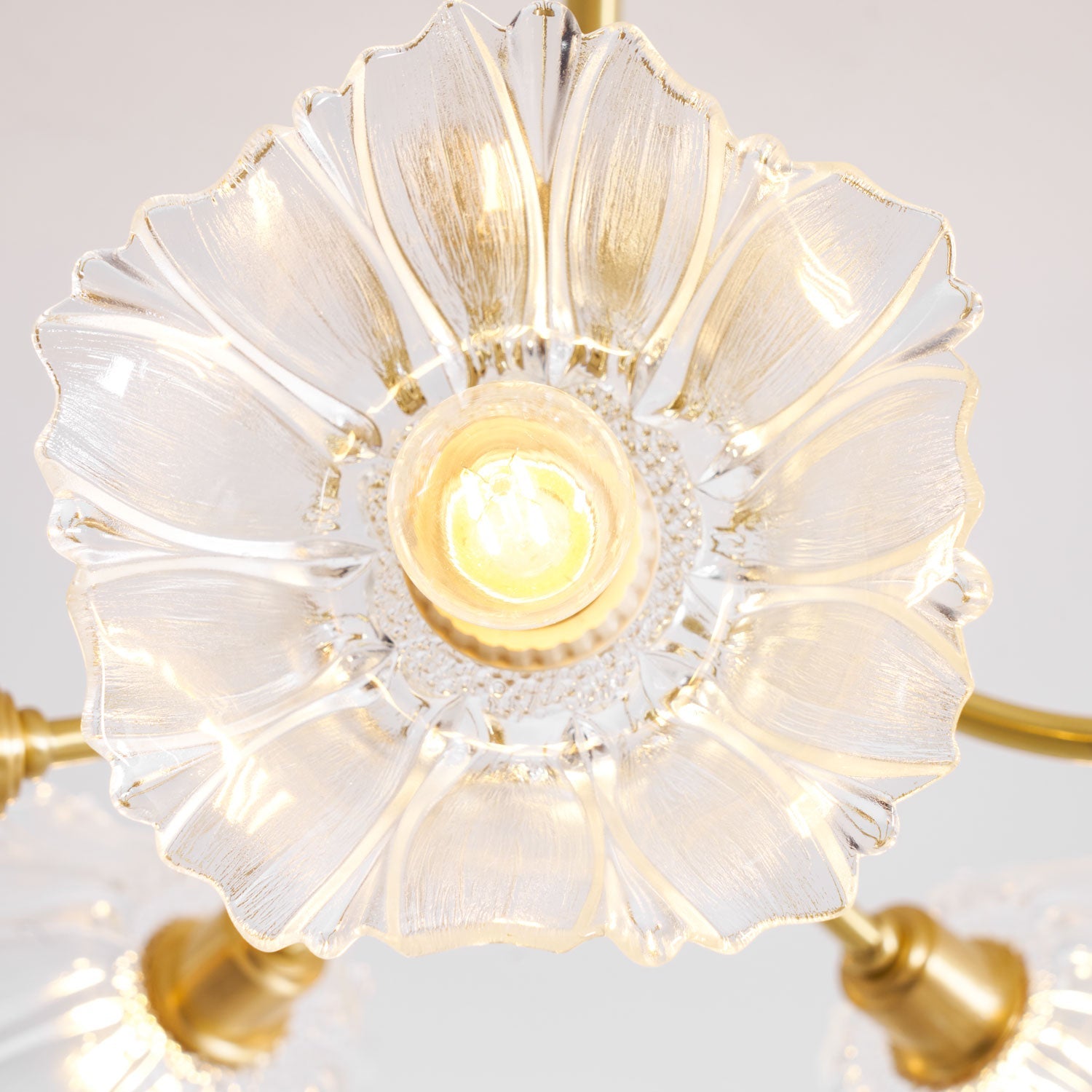 Kalin Flower Glass Chandelier — Brass Petal Glass Ceiling Light for Dining Room