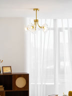 Kalin Flower Glass Chandelier — Brass Petal Glass Ceiling Light for Dining Room