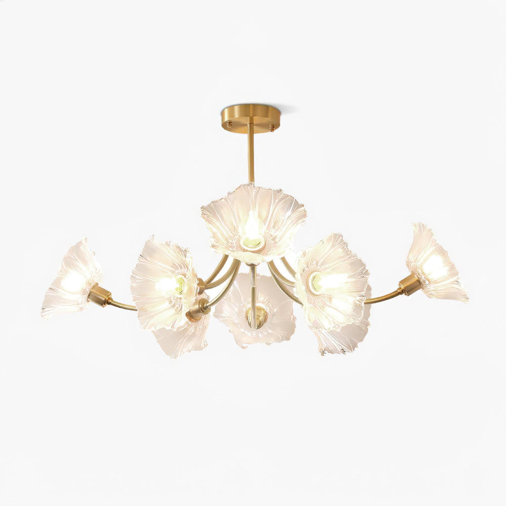 Kalin Flower Glass Chandelier — Brass Petal Glass Ceiling Light for Dining Room