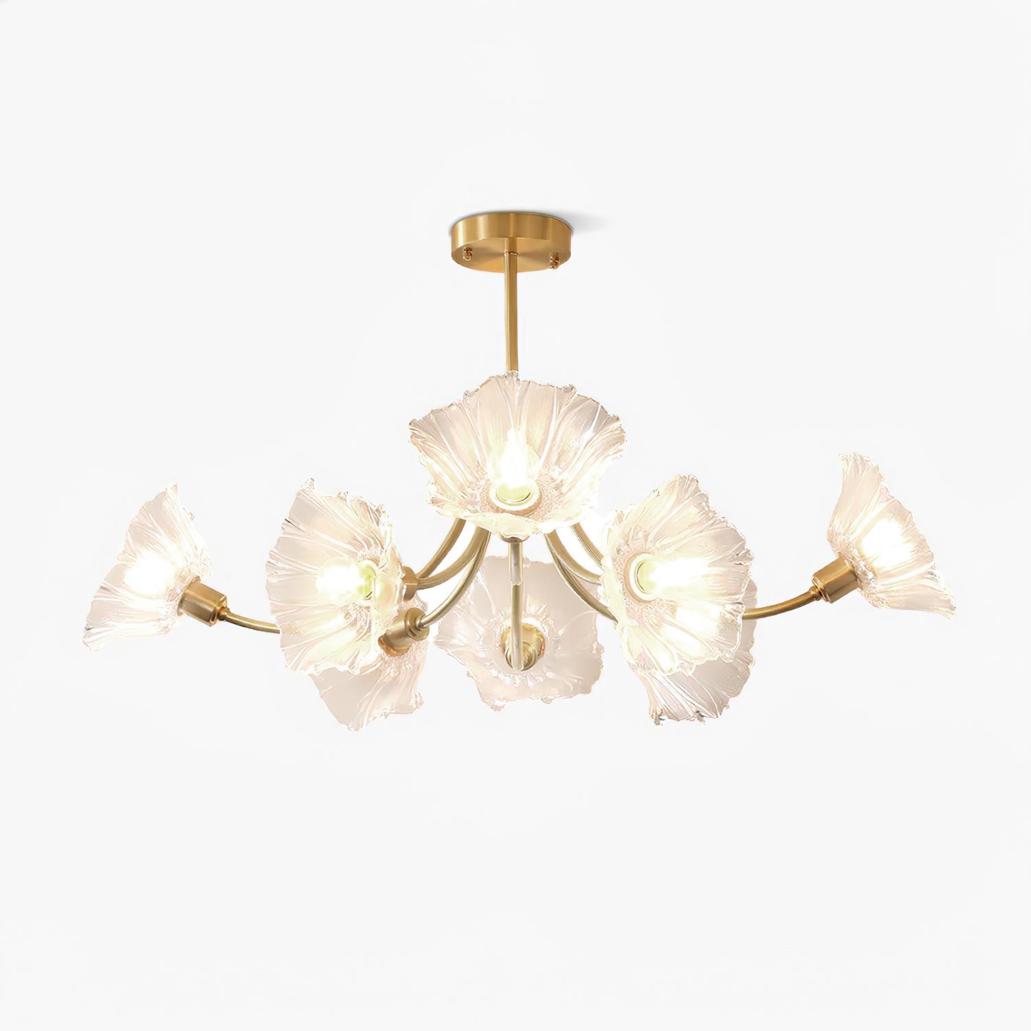 Kalin Flower Glass Chandelier — Brass Petal Glass Ceiling Light for Dining Room