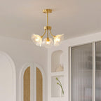 Kalin Flower Glass Chandelier — Brass Petal Glass Ceiling Light for Dining Room