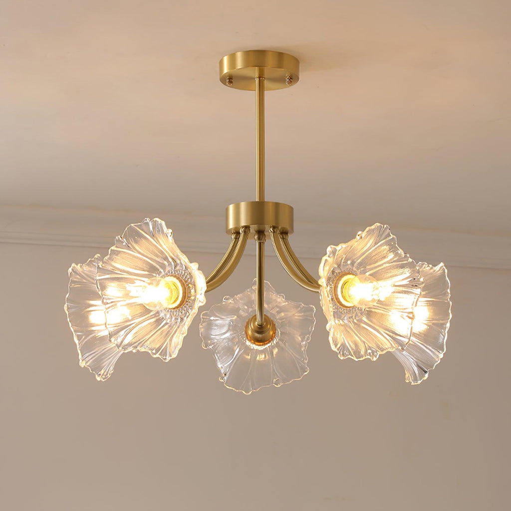 Kalin Flower Glass Chandelier — Brass Petal Glass Ceiling Light for Dining Room