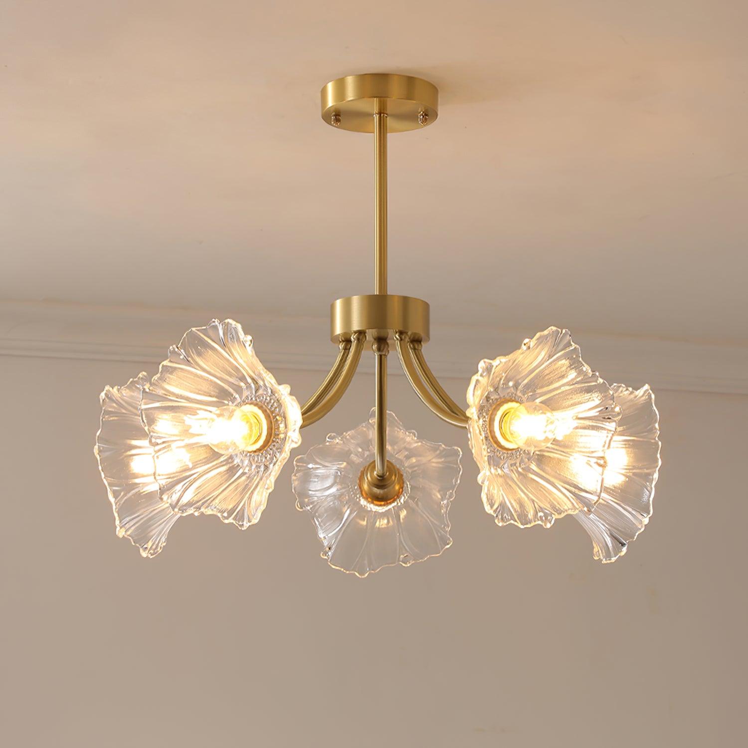 Kalin Flower Glass Chandelier — Brass Petal Glass Ceiling Light for Dining Room