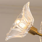 Kalin Flower Glass Chandelier — Brass Petal Glass Ceiling Light for Dining Room