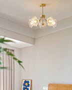 Kalin Flower Glass Chandelier — Brass Petal Glass Ceiling Light for Dining Room