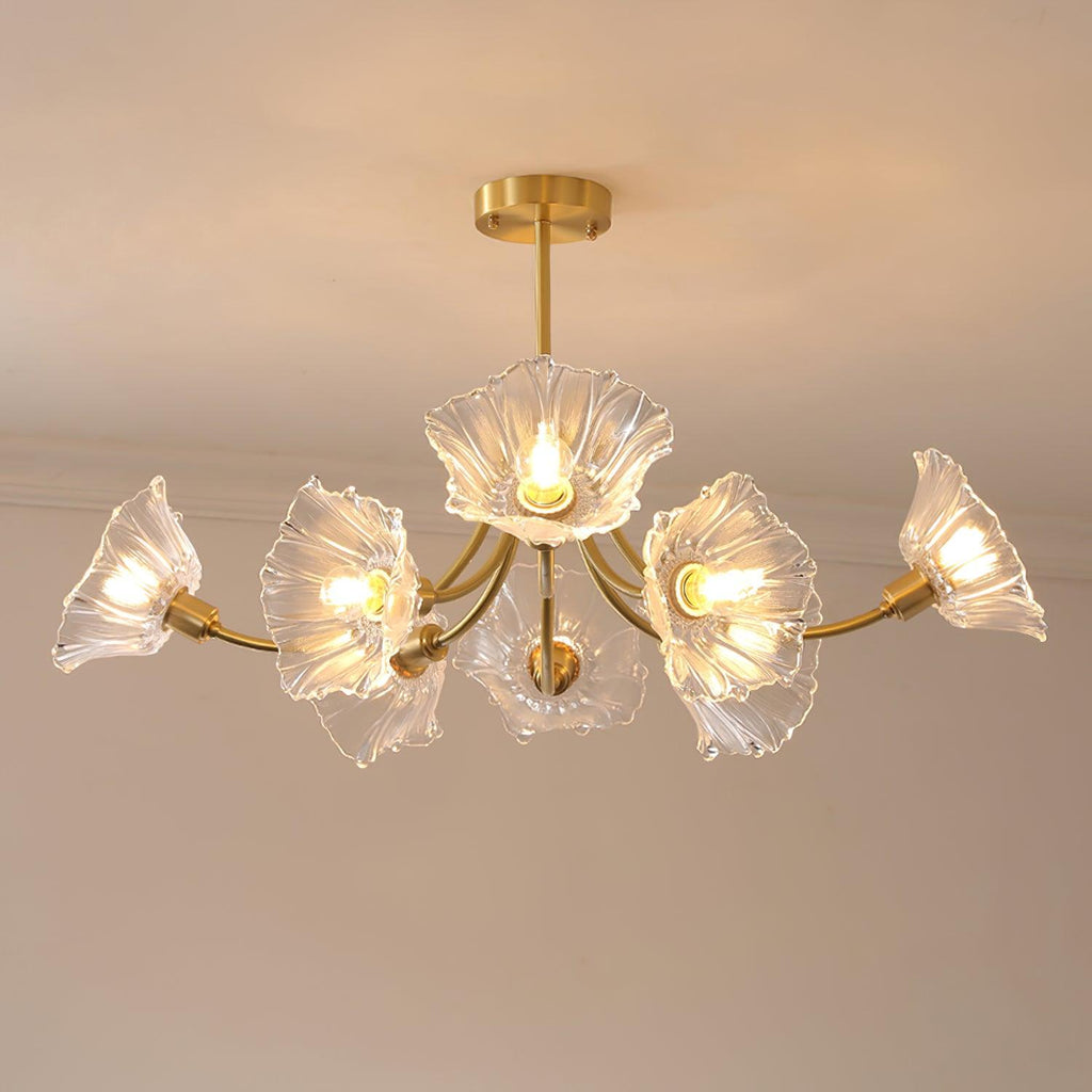 Kalin Flower Glass Chandelier — Brass Petal Glass Ceiling Light for Dining Room