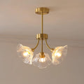 Kalin Flower Glass Chandelier — Brass Petal Glass Ceiling Light for Dining Room