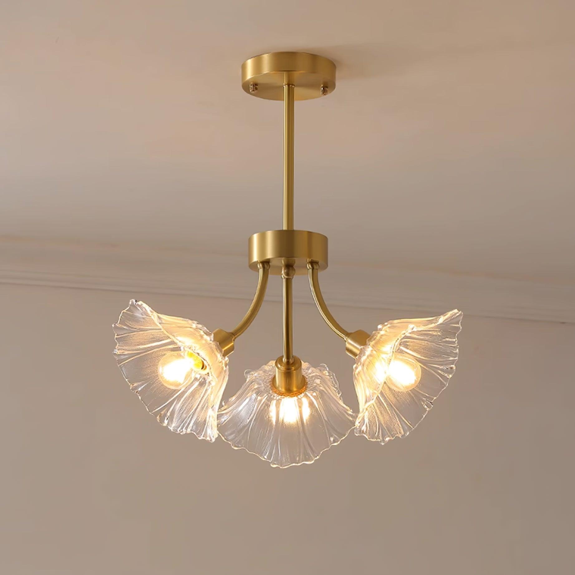Kalin Flower Glass Chandelier — Brass Petal Glass Ceiling Light for Dining Room