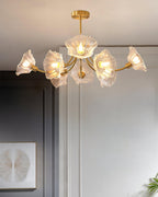 Kalin Flower Glass Chandelier — Brass Petal Glass Ceiling Light for Dining Room