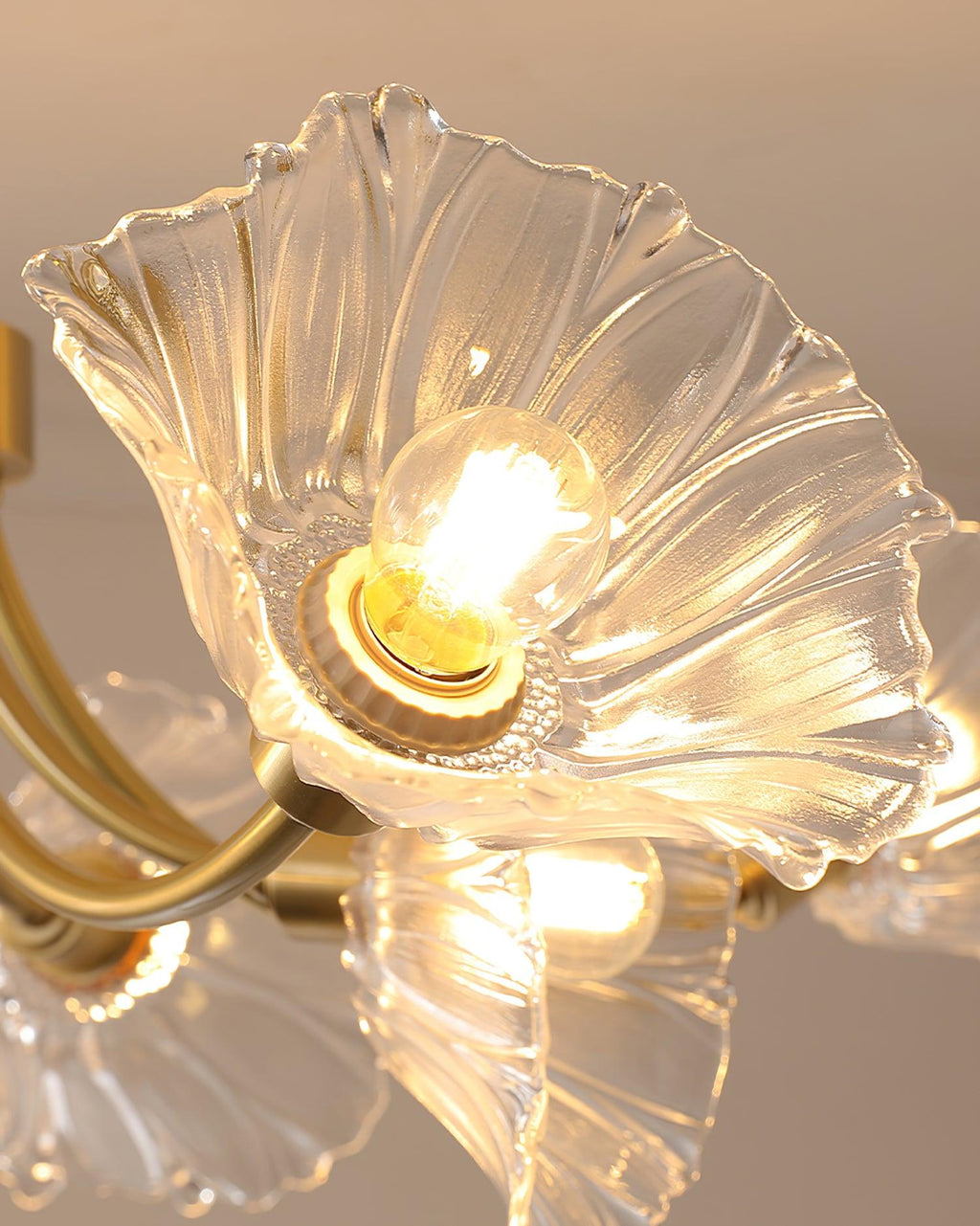 Kalin Flower Glass Chandelier — Brass Petal Glass Ceiling Light for Dining Room