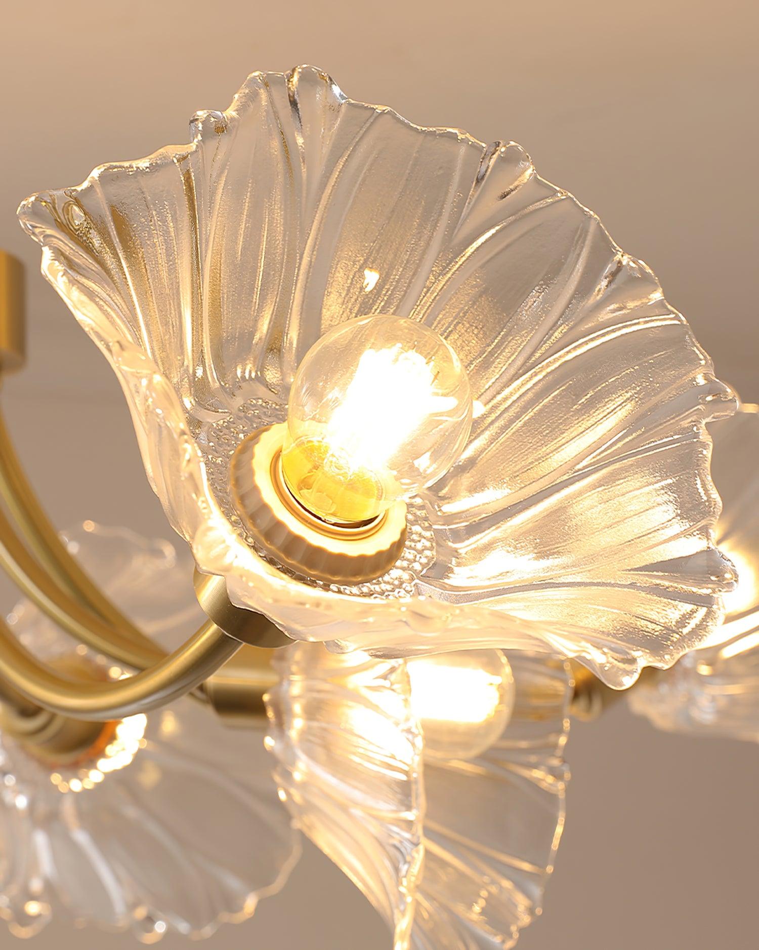 Kalin Flower Glass Chandelier — Brass Petal Glass Ceiling Light for Dining Room