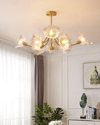Kalin Flower Glass Chandelier — Brass Petal Glass Ceiling Light for Dining Room