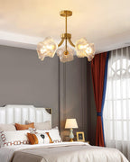 Kalin Flower Glass Chandelier — Brass Petal Glass Ceiling Light for Dining Room