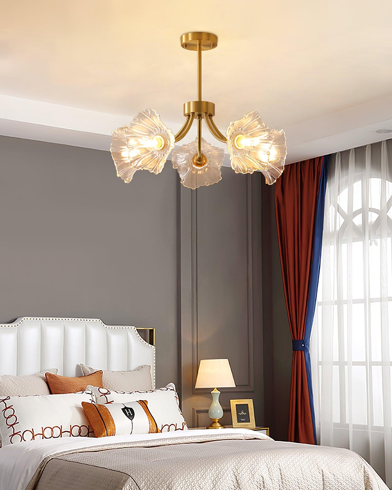 Kalin Flower Glass Chandelier — Brass Petal Glass Ceiling Light for Dining Room