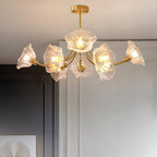 Kalin Flower Glass Chandelier — Brass Petal Glass Ceiling Light for Dining Room