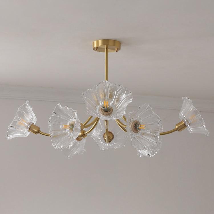 Kalin Flower Glass Chandelier — Brass Petal Glass Ceiling Light for Dining Room