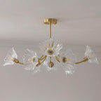 Kalin Flower Glass Chandelier — Brass Petal Glass Ceiling Light for Dining Room