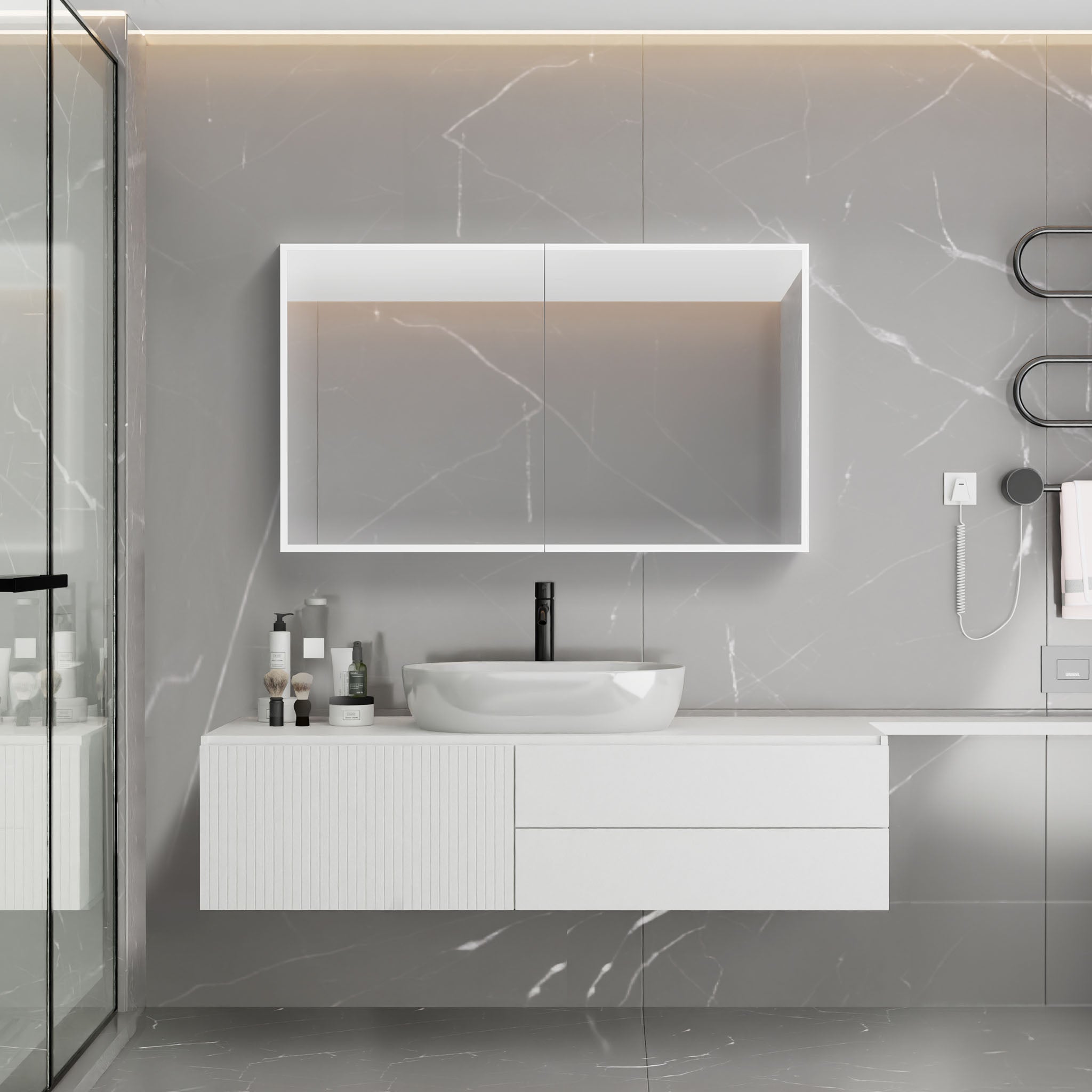 Cassini II LED Bathroom Cabinet Mirror for bathroom vanity | Halvern