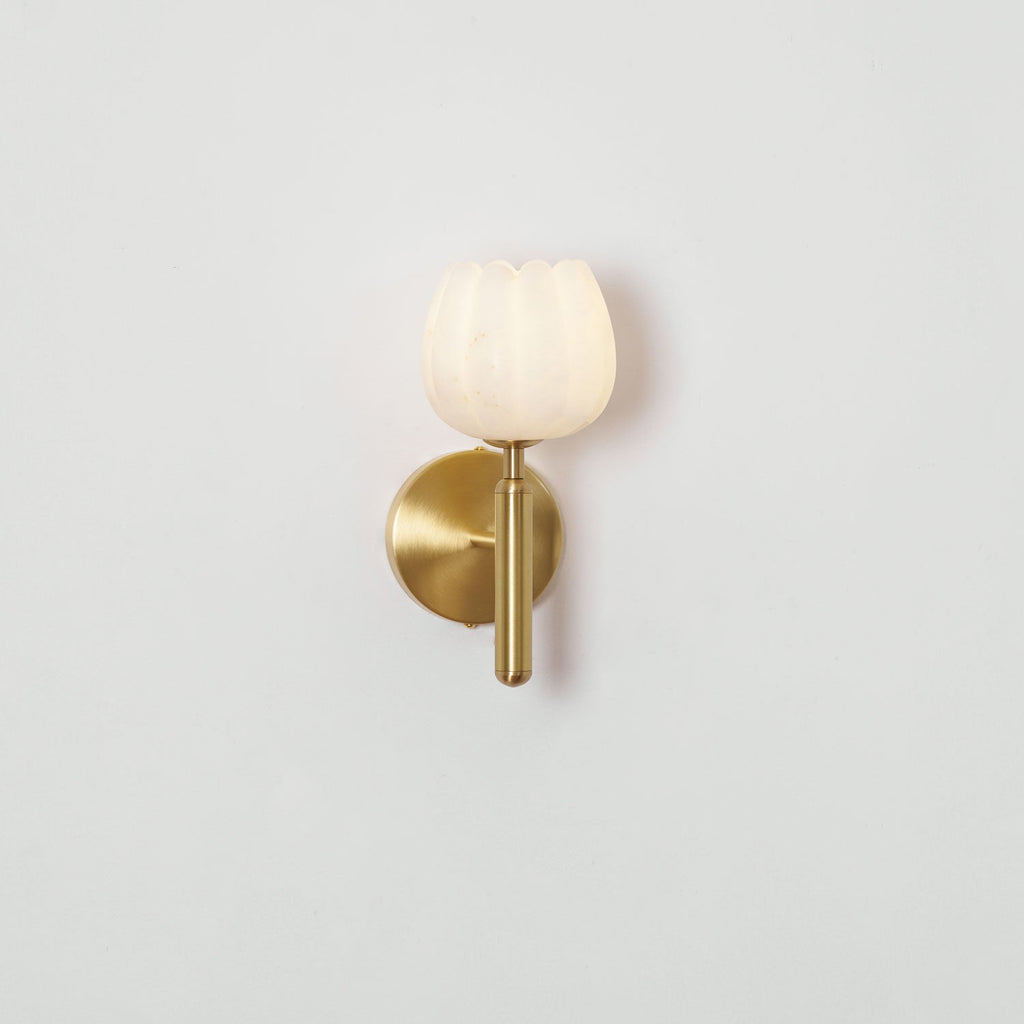 Mian Alabaster Wall Lamp — Brass Floral Stone Wall Sconce for Bedroom & Hallway