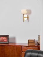 Mian Alabaster Wall Lamp — Brass Floral Stone Wall Sconce for Bedroom & Hallway