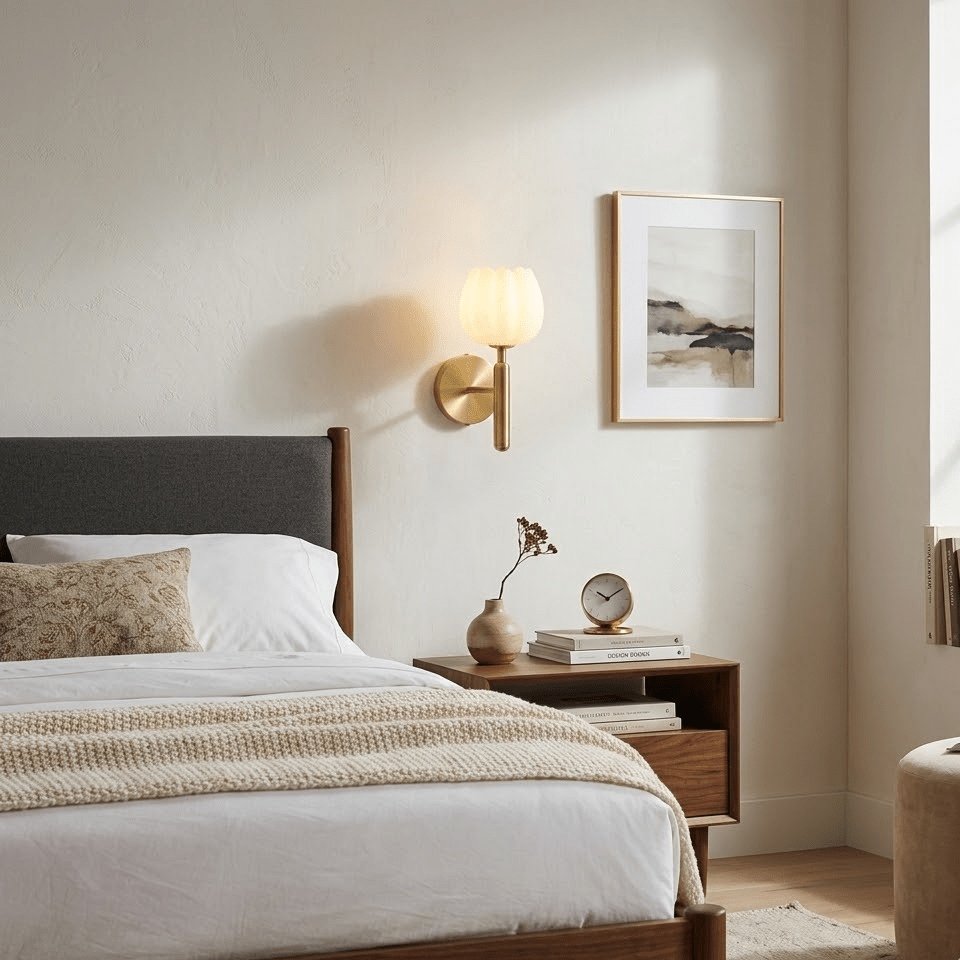 Mian Alabaster Wall Lamp — Brass Floral Stone Wall Sconce for Bedroom & Hallway