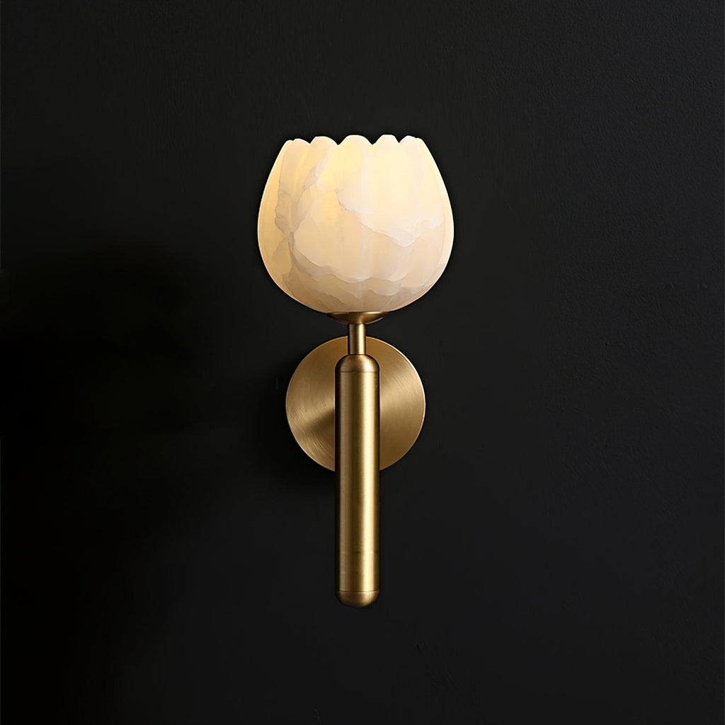 Mian Alabaster Wall Lamp — Brass Floral Stone Wall Sconce for Bedroom & Hallway