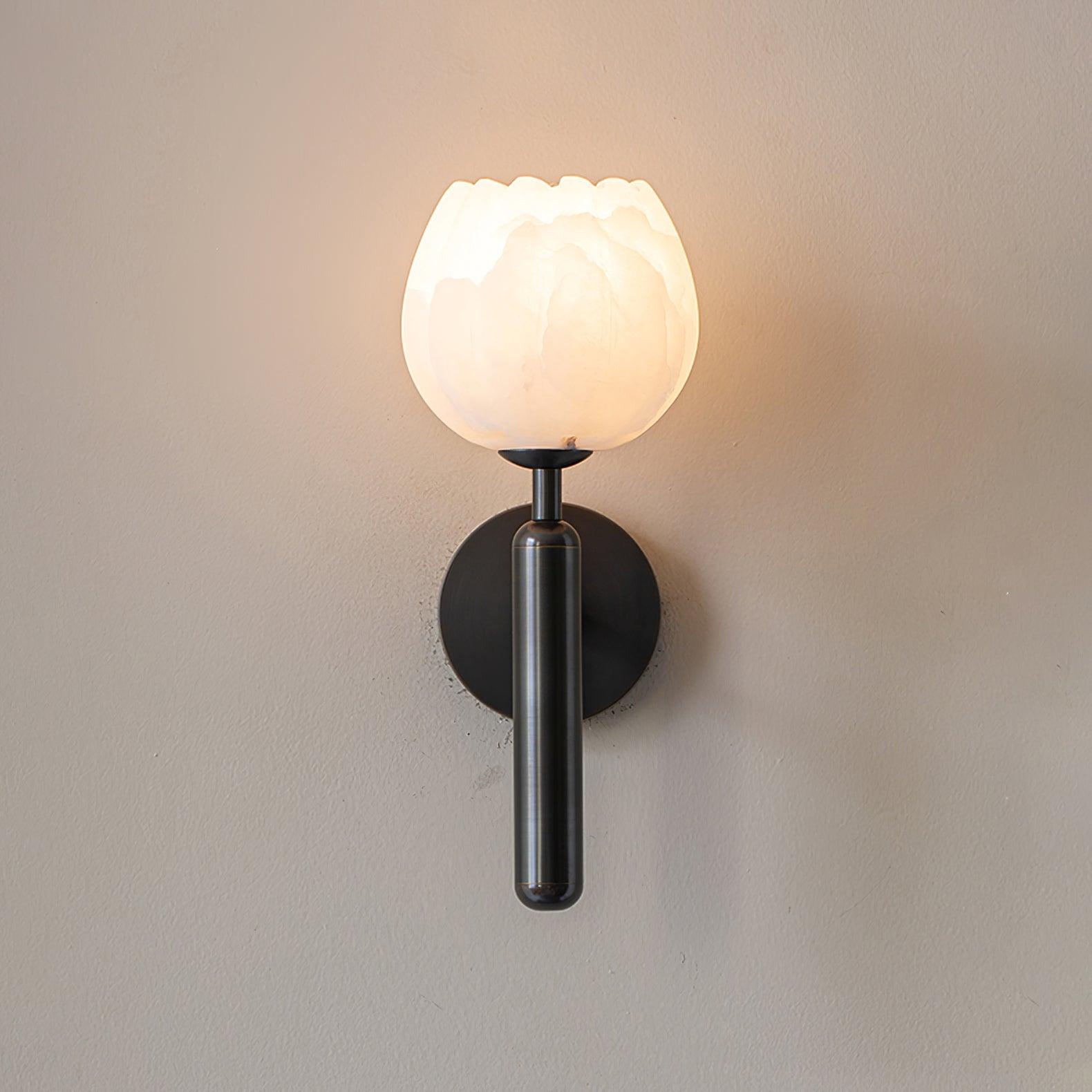 Mian Alabaster Wall Lamp — Brass Floral Stone Wall Sconce for Bedroom & Hallway