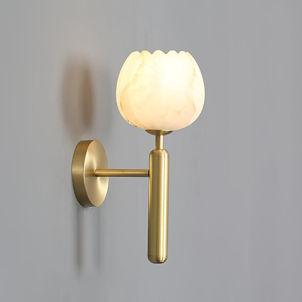 Mian Alabaster Wall Lamp — Brass Floral Stone Wall Sconce for Bedroom & Hallway
