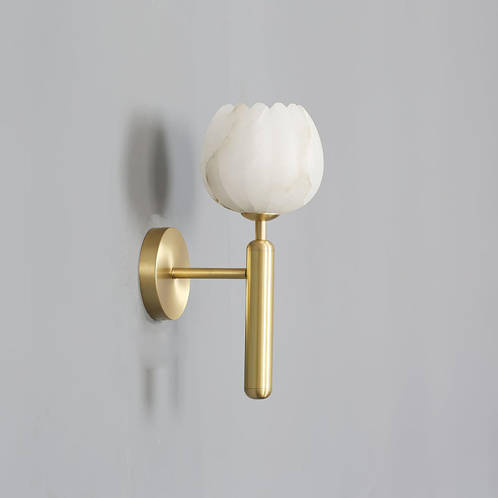 Mian Alabaster Wall Lamp — Brass Floral Stone Wall Sconce for Bedroom & Hallway