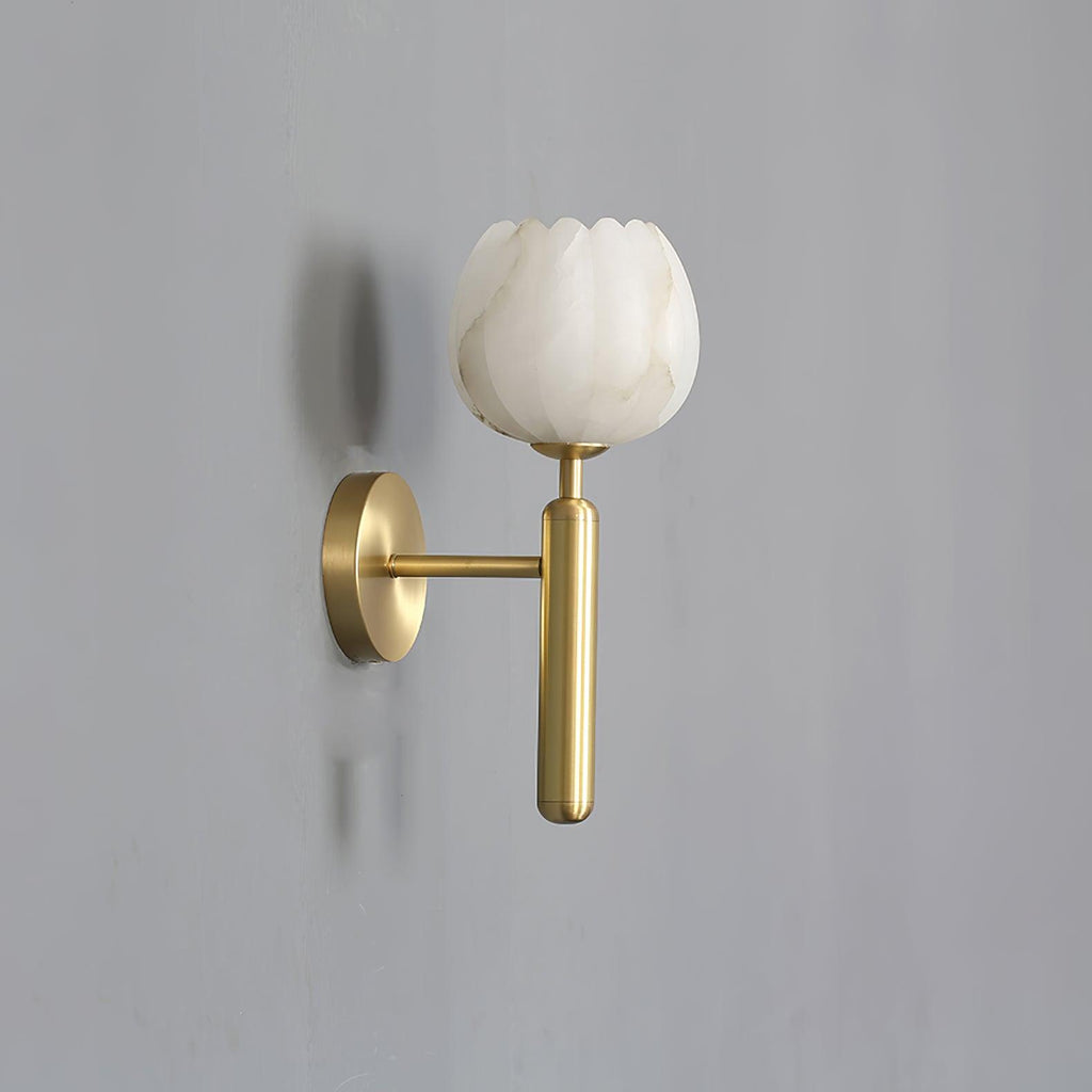 Mian Alabaster Wall Lamp — Brass Floral Stone Wall Sconce for Bedroom & Hallway