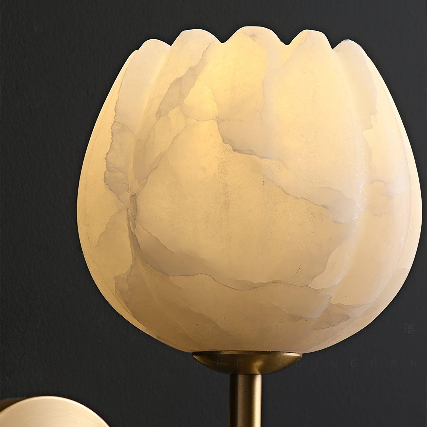 Mian Alabaster Wall Lamp — Brass Floral Stone Wall Sconce for Bedroom & Hallway