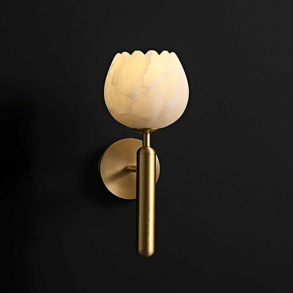 Mian Alabaster Wall Lamp — Brass Floral Stone Wall Sconce for Bedroom & Hallway