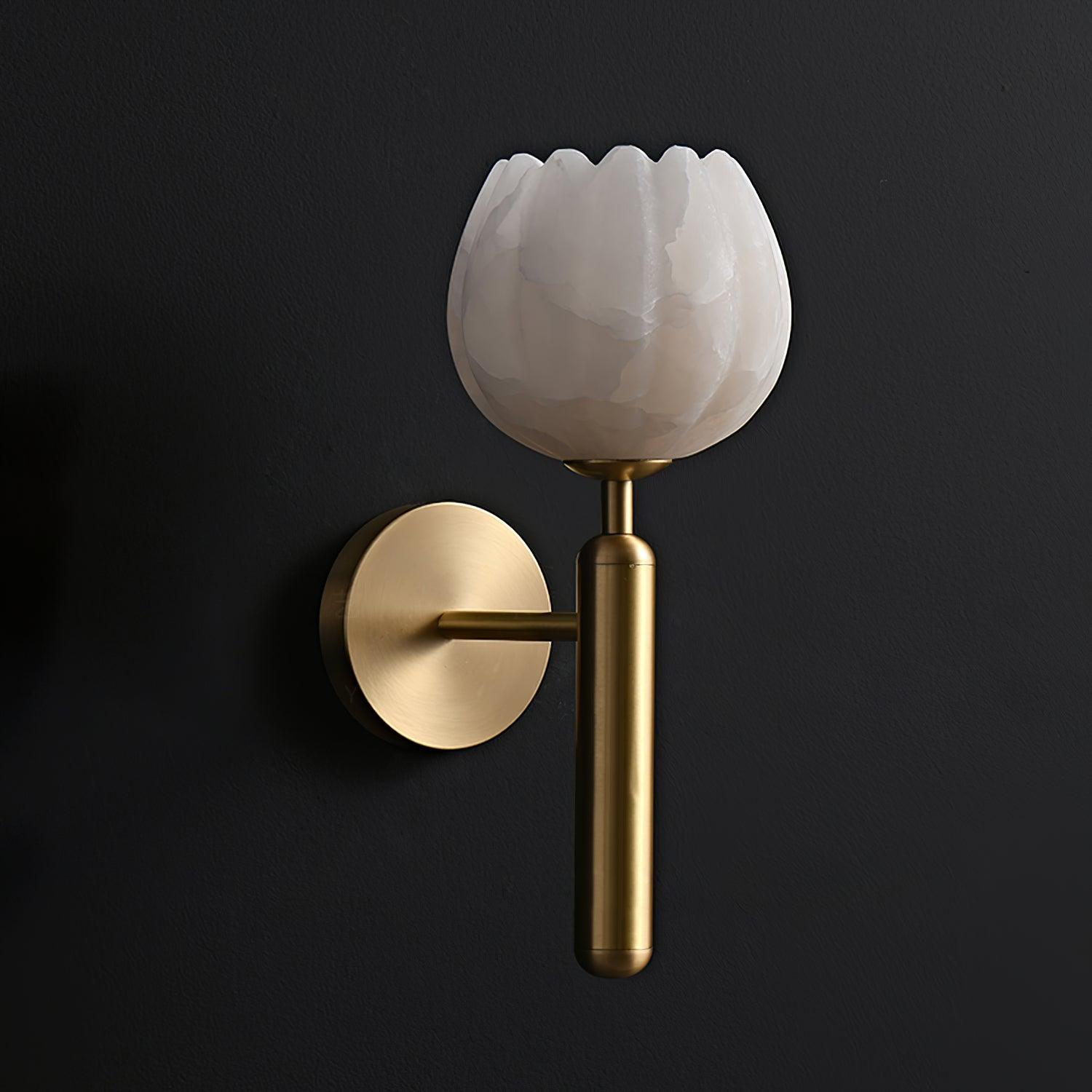 Mian Alabaster Wall Lamp — Brass Floral Stone Wall Sconce for Bedroom & Hallway