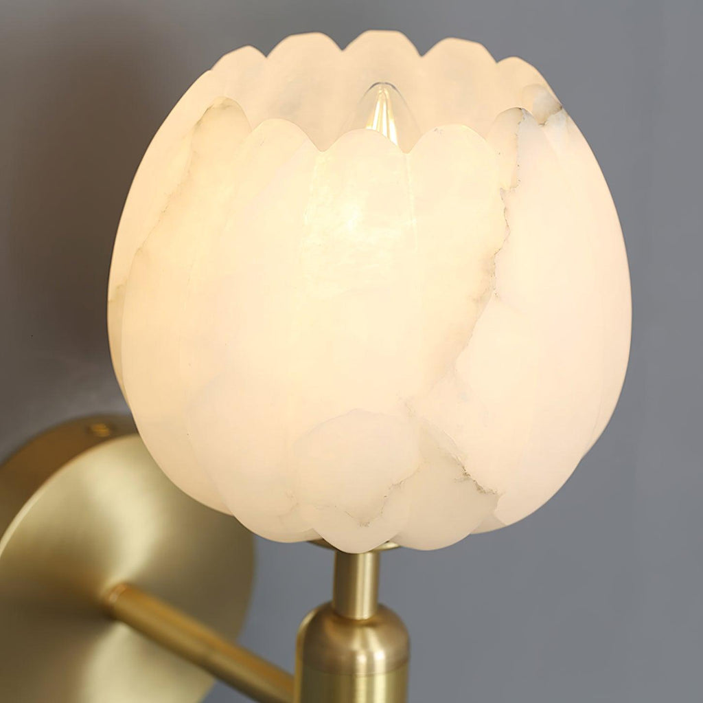 Mian Alabaster Wall Lamp — Brass Floral Stone Wall Sconce for Bedroom & Hallway