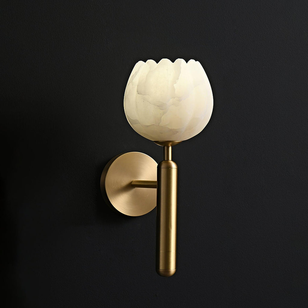 Mian Alabaster Wall Lamp — Brass Floral Stone Wall Sconce for Bedroom & Hallway