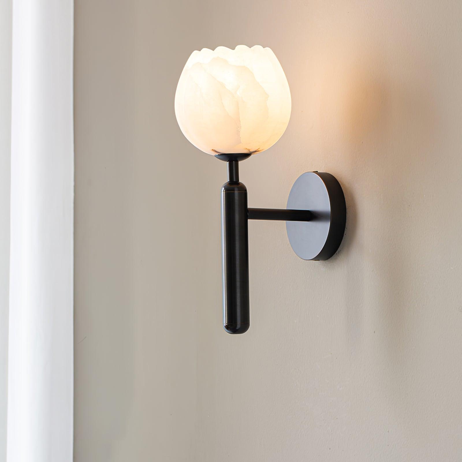 Mian Alabaster Wall Lamp — Brass Floral Stone Wall Sconce for Bedroom & Hallway