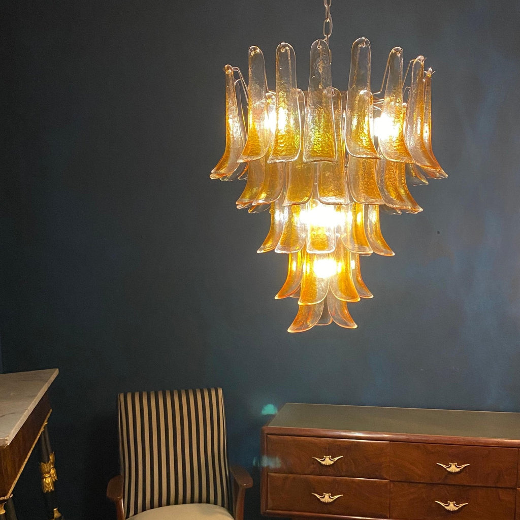 Amber Glass Petals Chandelier — Layered Petal Ceiling Light for Dining Room