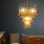 Amber Glass Petals Chandelier — Layered Petal Ceiling Light for Dining Room